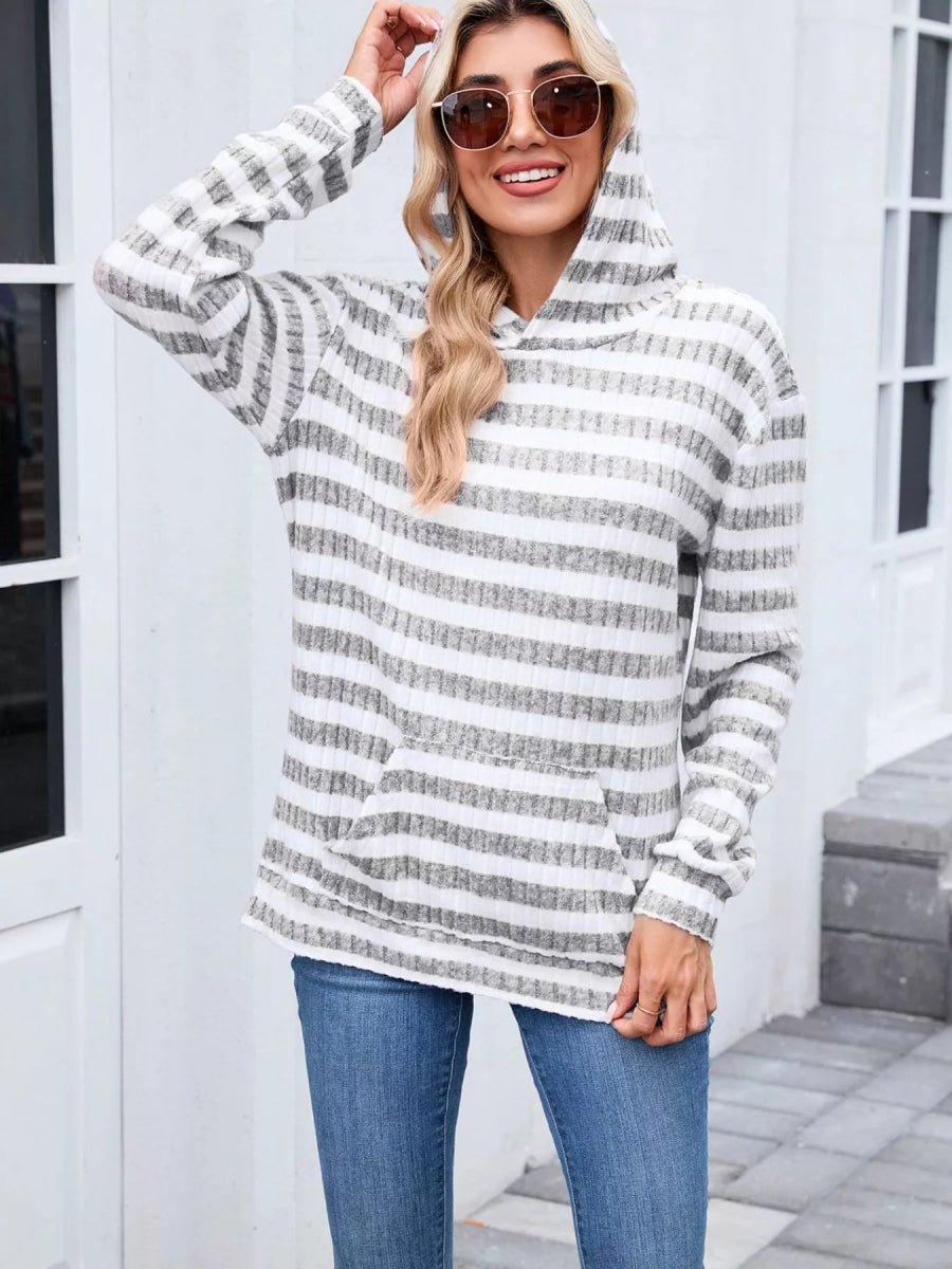 Striped Dropped Shoulder Hoodie - CELIVINE