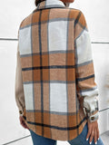 Perfee Contrast Plaid Print Dropped Shoulder Shirt - CELIVINE