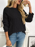 Cable Knit Round Neck Long Sleeve Sweater - CELIVINE