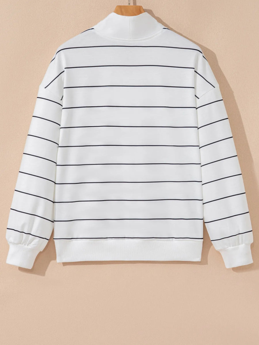 Striped Quarter Zip Sweatshirt with Relaxed Fit - CELIVINE