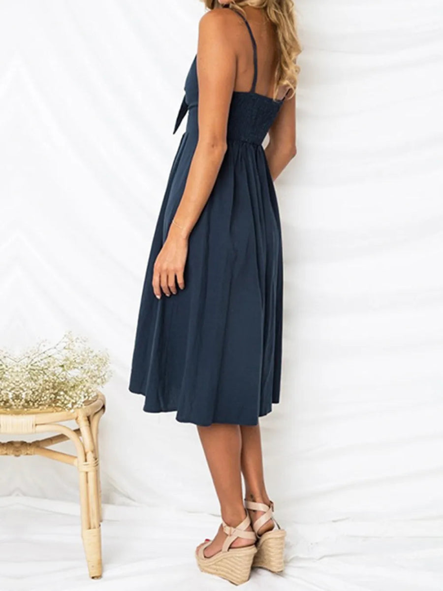 Cutout Smocked Sweetheart Neck Cami Dress - CELIVINE