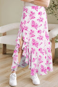 Boho Floral High Waist Ruffle Split Maxi Skirt - CELIVINE