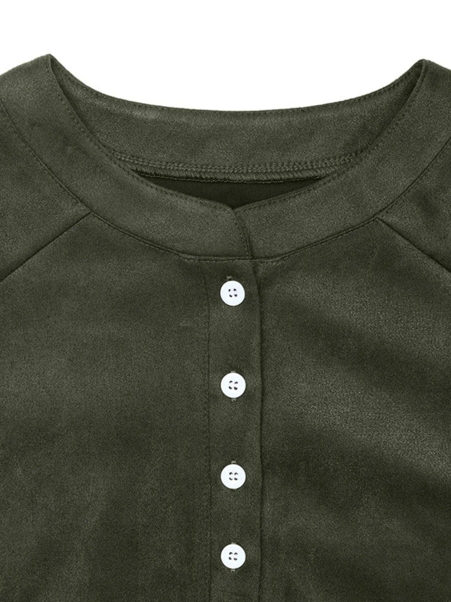 Button Front Mini Sweatshirt Dress - CELIVINE