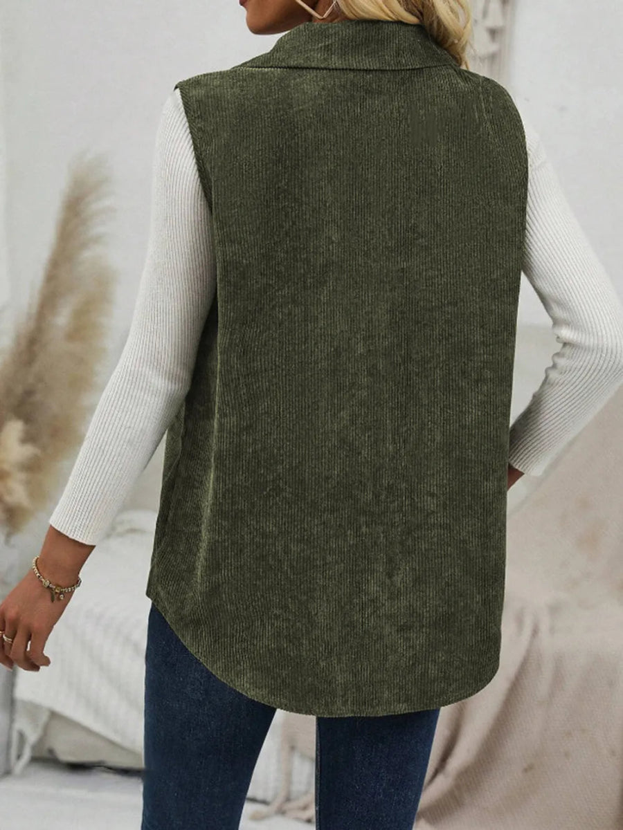 Button Up Collared Neck Vest Coat - CELIVINE