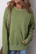 Solid Color Round Neck Long Sleeve Sweatshirt - CELIVINE