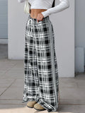 Perfee Drawstring Plaid Wide Leg Pants - CELIVINE