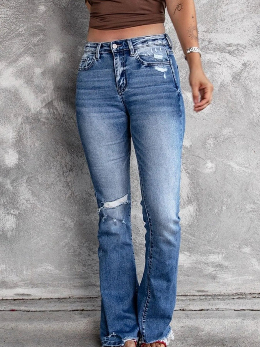 Distressed Flare Jeans - CELIVINE