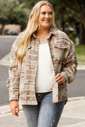 Plus Size Geometric Collared Neck Long Sleeve Jacket - CELIVINE
