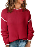Contrast Trim Long Sleeve Sweater - CELIVINE