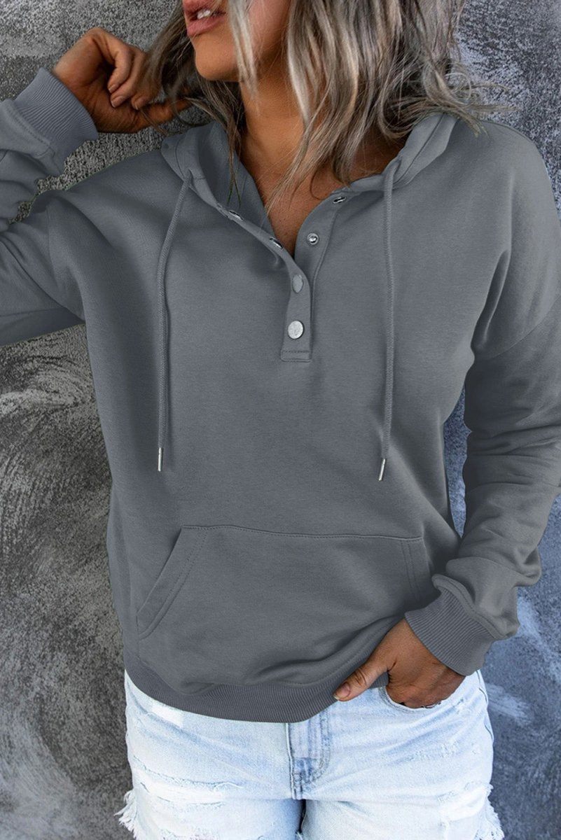 Dropped Shoulder Long Sleeve Hoodie with Pocket - CELIVINE
