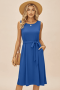 Tied Round Neck Sleeveless Dress - CELIVINE