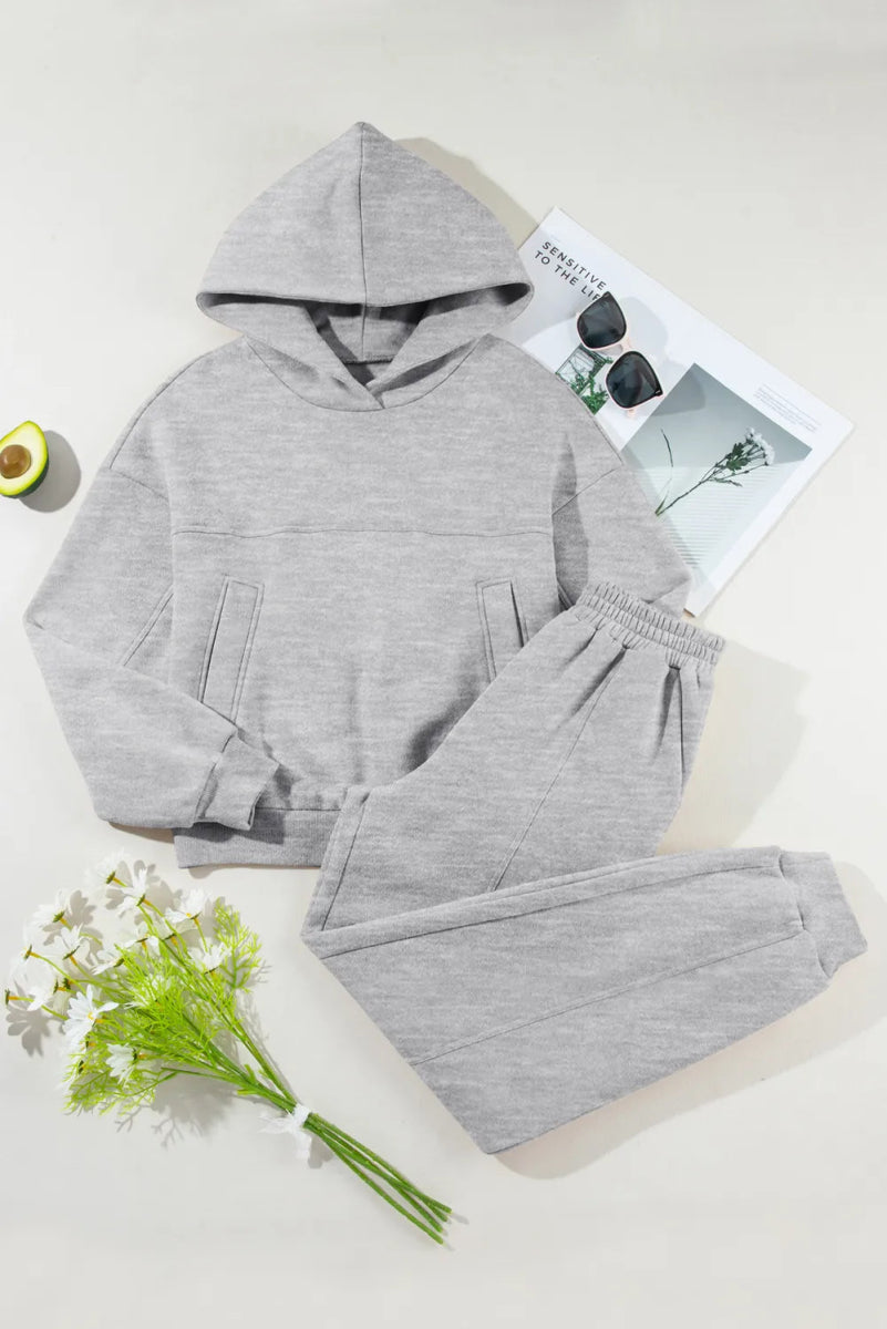 Dropped Shoulder Long Sleeve Hoodie and Pants Active Set - CELIVINE