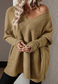 V - Neck Batwing Sleeve Sweater - CELIVINE
