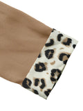 Lapel Collar Leopard Cuff Long Sleeve Blazer - CELIVINE
