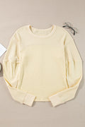 Waffle - Knit Round Neck Long Sleeve Top - CELIVINE