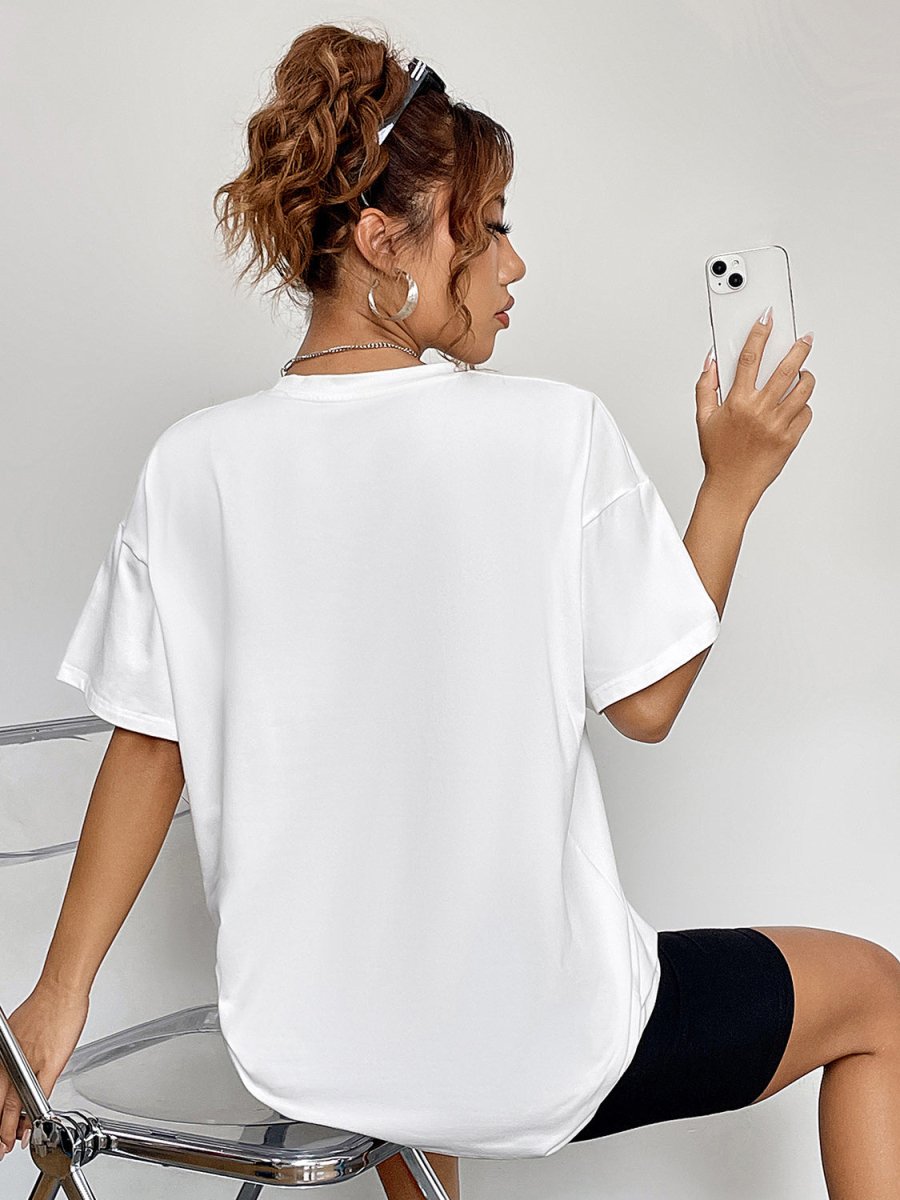 Round Neck Short Sleeve Fall Season Graphic T-Shirt - CELIVINE