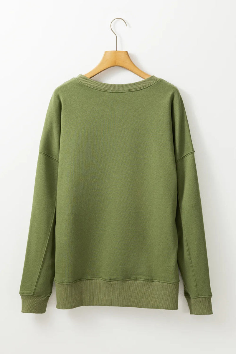 Solid Color Round Neck Long Sleeve Sweatshirt - CELIVINE