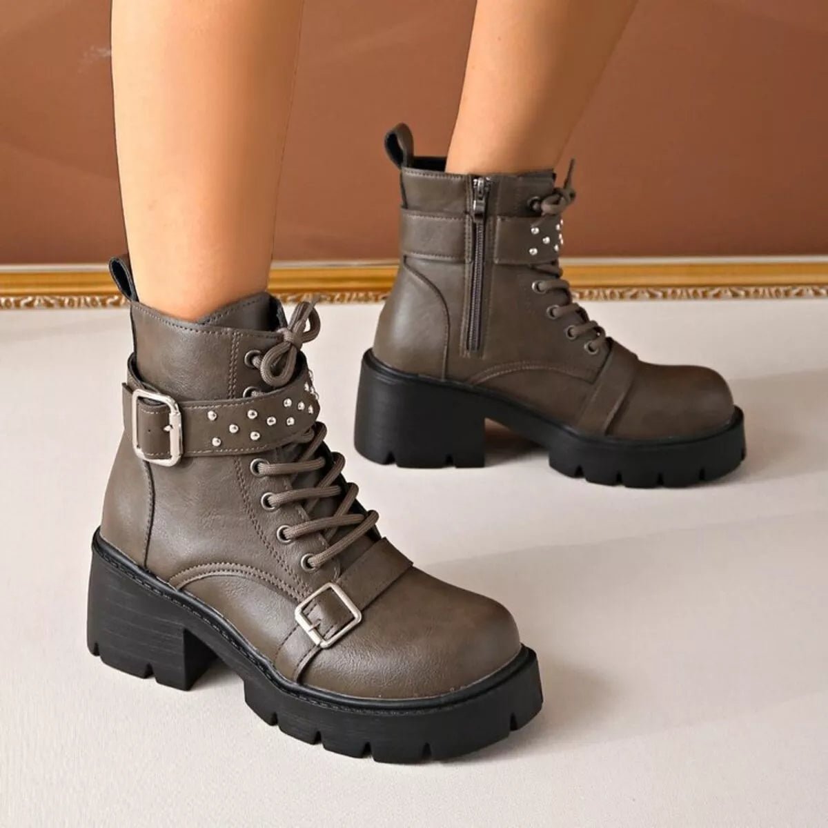 Round Toe Block Heels Boots - CELIVINE