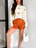 Halloween Pumpkin Embroidered Round Neck Long Sleeve Sweater - CELIVINE