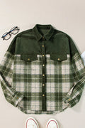 Snap Down Collared Neck Plaid Shacket - CELIVINE