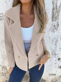 Full Size Double - Breasted Lapel Collar Blazer Plus Size - CELIVINE