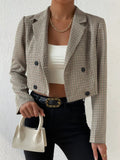 Plaid Lapel Collar Cropped Blazer - CELIVINE