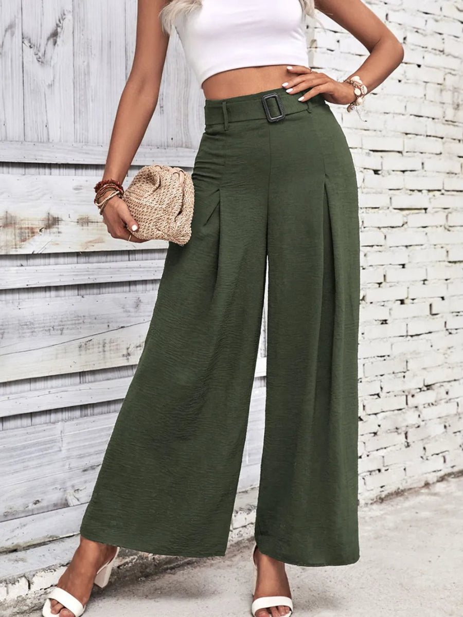 High Waisted Wide Leg Pants - CELIVINE