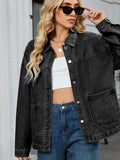 Washed Oversized Button Down Denim Jacket - CELIVINE