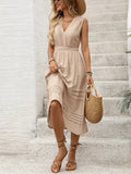 V - Neck Sleeveless Midi Dress - CELIVINE