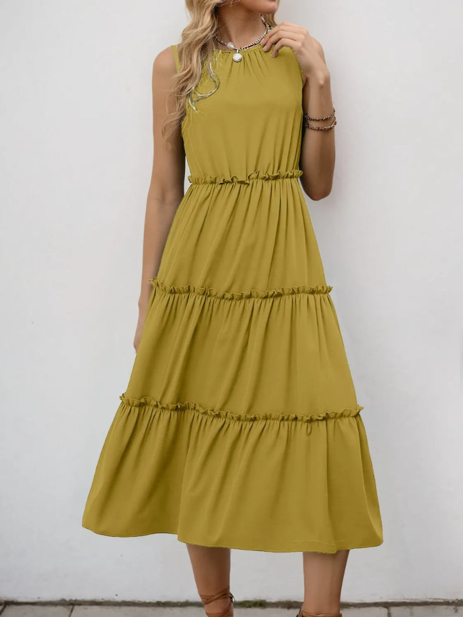 Frill Tiered Midi Dress - CELIVINE