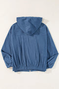 Pocketed Zip Up Long Sleeve Hooded Jacket - CELIVINE