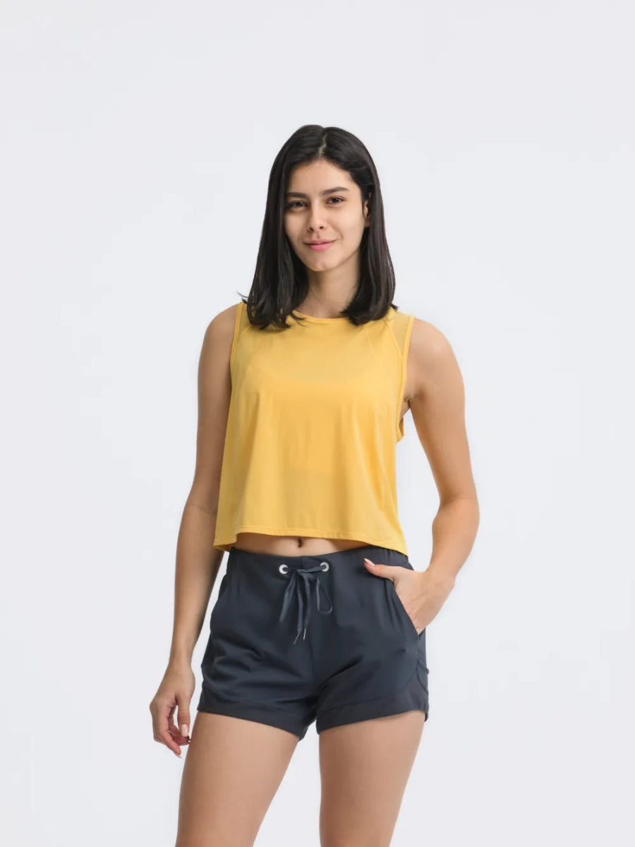 Round Neck Cropped Active Tank - CELIVINE