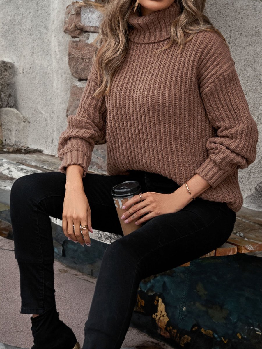 Turtleneck Rib - Knit Sweater - CELIVINE