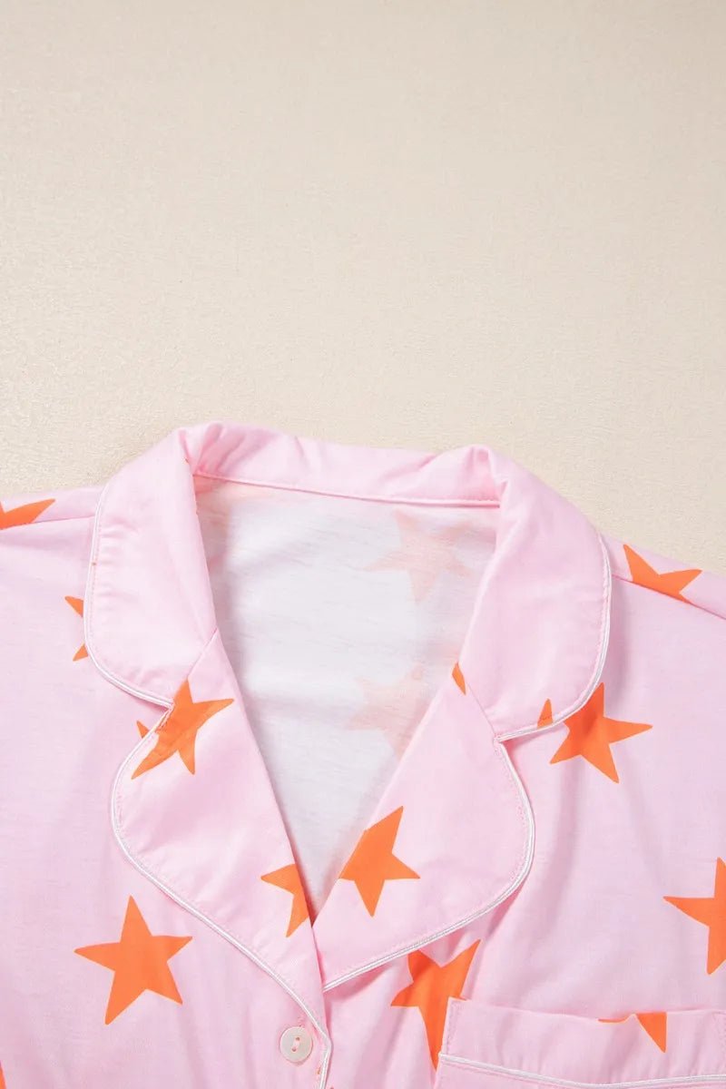 Star Print Short Sleeve Shirt and Shorts Set - CELIVINE