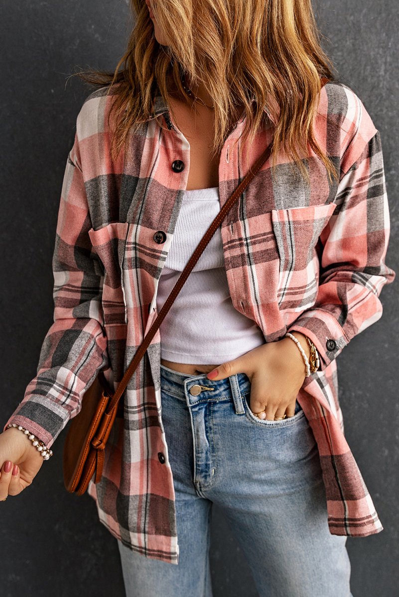 Plaid Dropped Shoulder Longline Shirt - CELIVINE