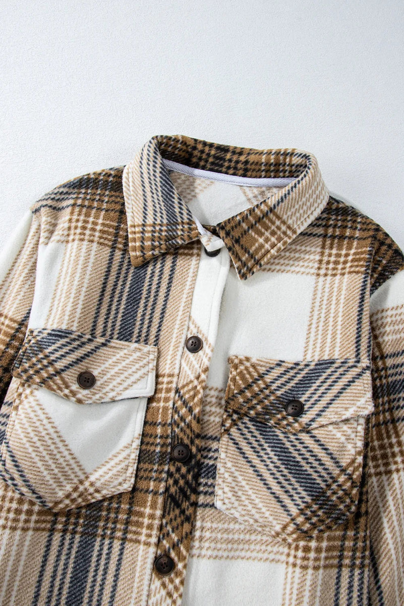 Plaid Button Up Long Sleeve Shacket - CELIVINE