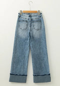Washed Wide Leg Jeans with Pockets - CELIVINE