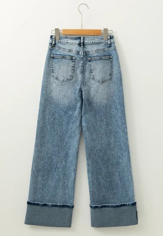 Washed Wide Leg Jeans with Pockets - CELIVINE