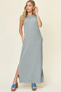 Double Take Full Size Texture Mock Neck Sleeveless Maxi Dress - CELIVINE