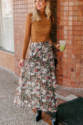 Floral Elastic Waist Maxi Skirt - CELIVINE