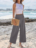 Wide Leg Smocked High Waist Pants - CELIVINE