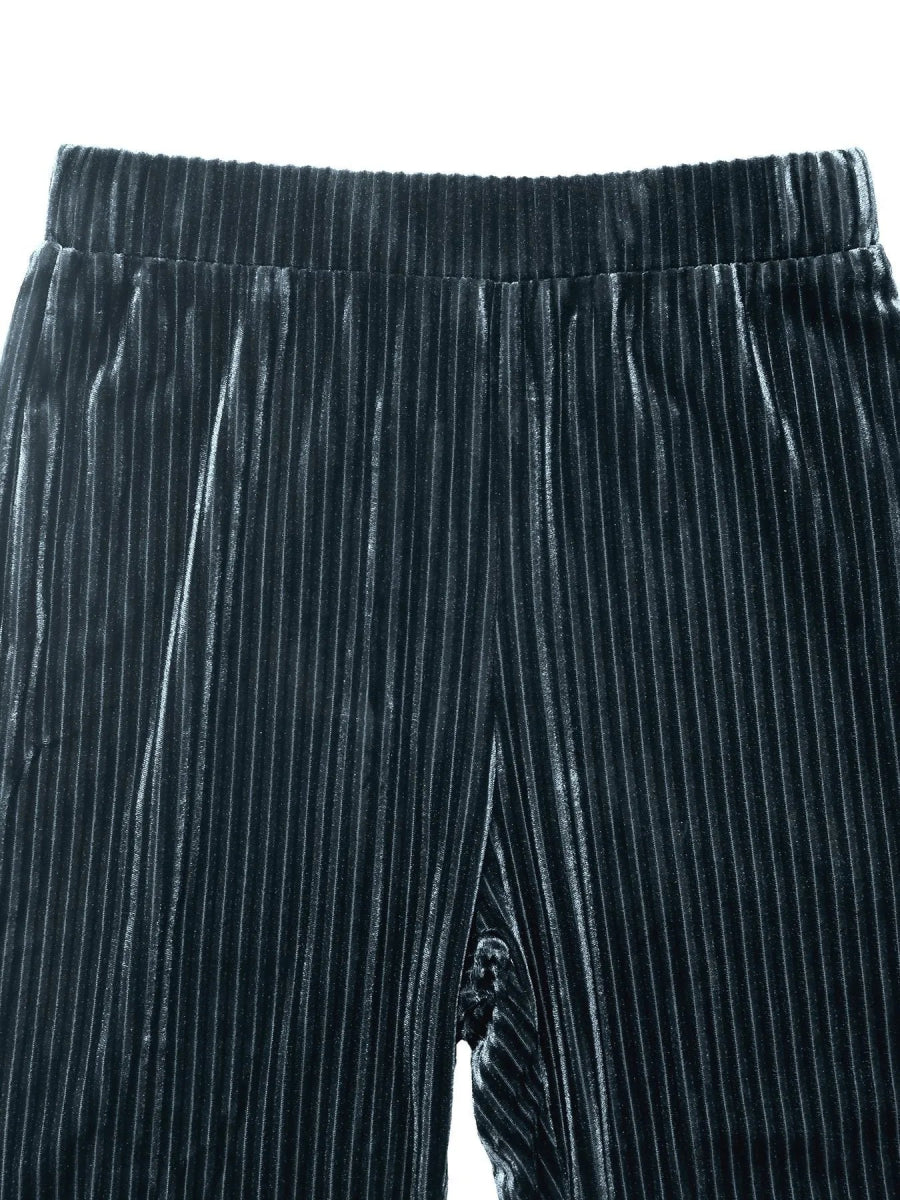 High - Waisted Ribbed Velvet Flare Pants - CELIVINE