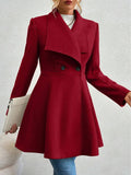 Collared Neck Button Up Long Sleeve Coat - CELIVINE