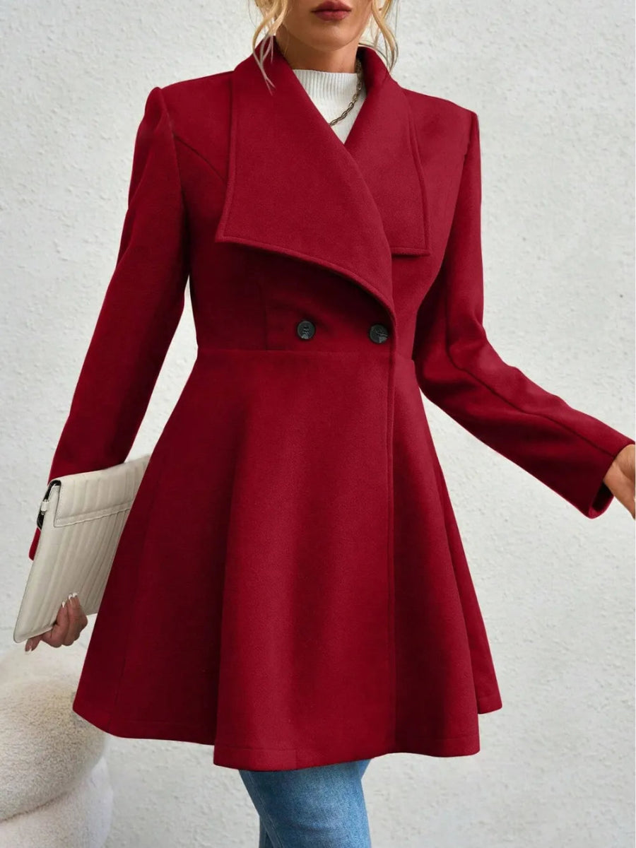 Collared Neck Button Up Long Sleeve Coat - CELIVINE