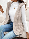 Fuzzy Hooded Vest with Pockets - CELIVINE