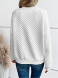 Quilted Texture Long Sleeve Sweatshirt with Notched Neck - CELIVINE