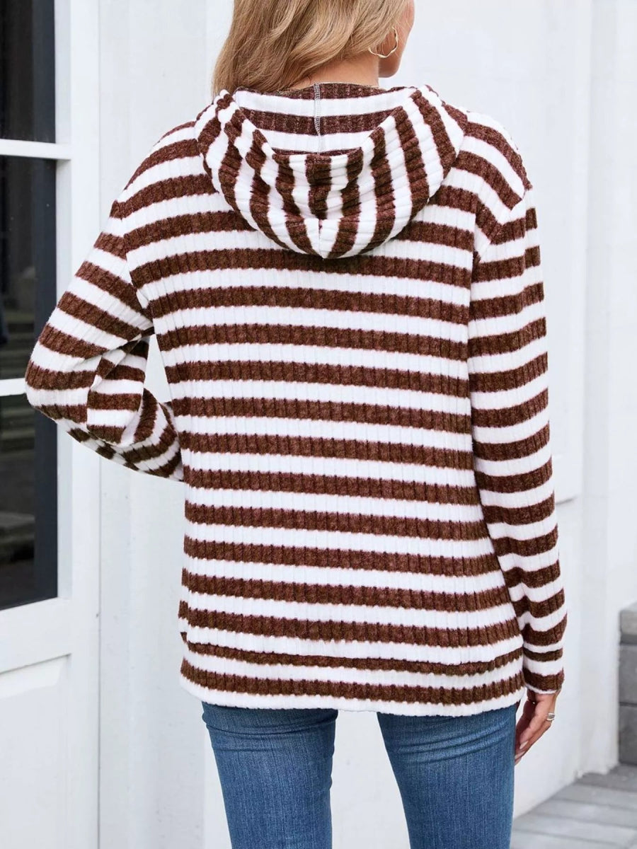 Striped Dropped Shoulder Hoodie - CELIVINE