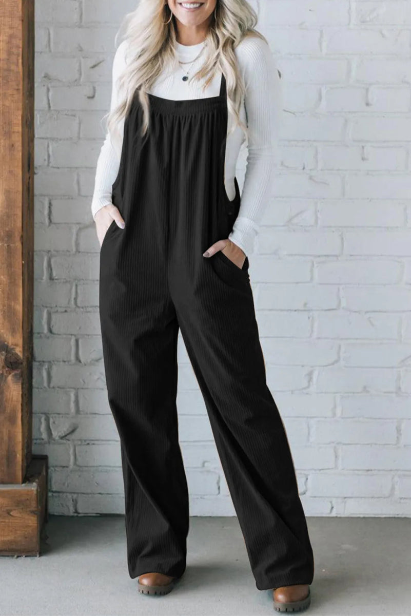 Square Neck Wide Strap Overalls - CELIVINE