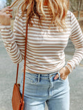 Striped Textured Knit Long Sleeve Tee - CELIVINE
