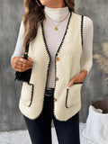 V - Neck Button Up Vest Coat - CELIVINE